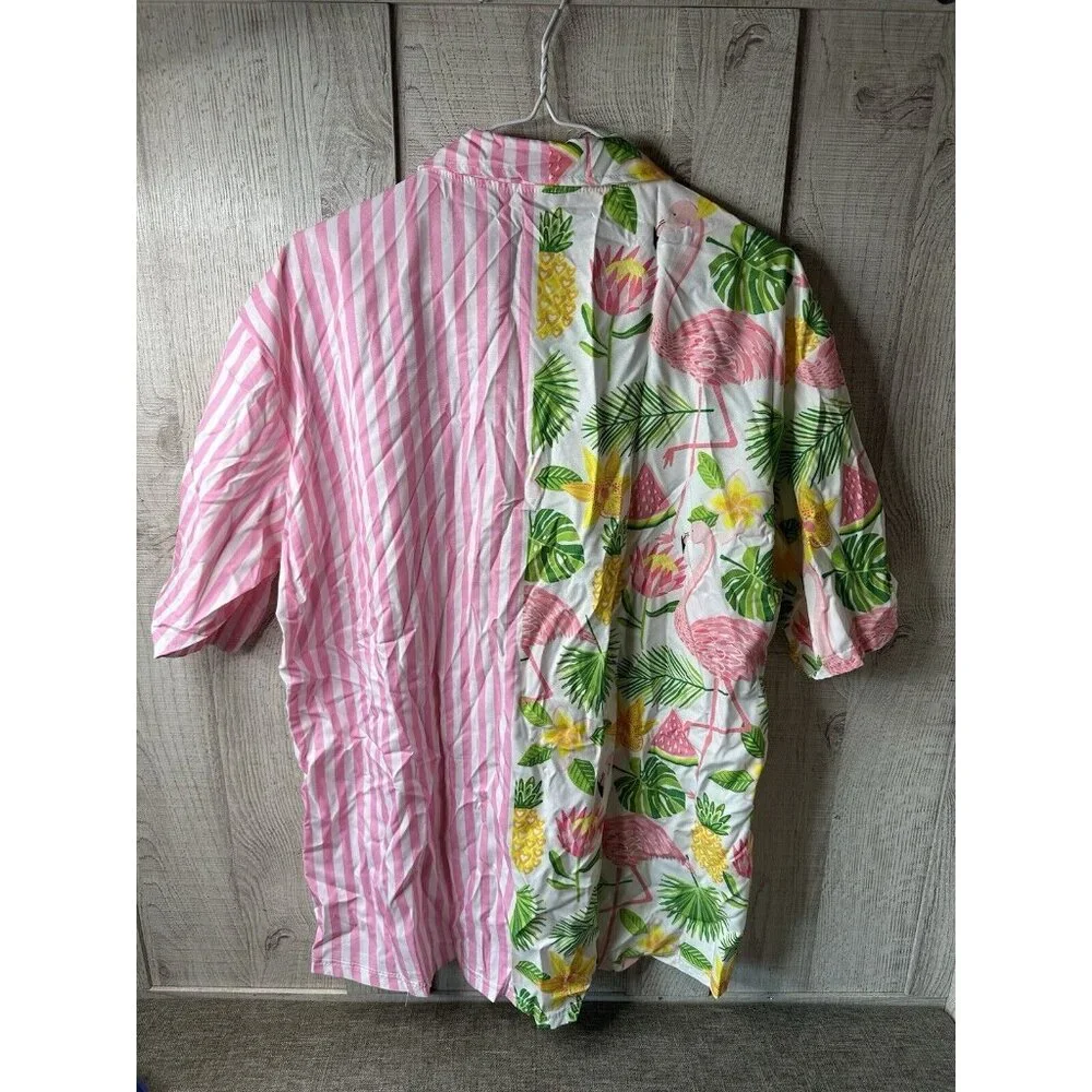 Hawaiian 4 pc Shirt Shorts Set Size XL w/ Bucket Hat & Sunglasses Beach Flamingo - Picture 3 of 8